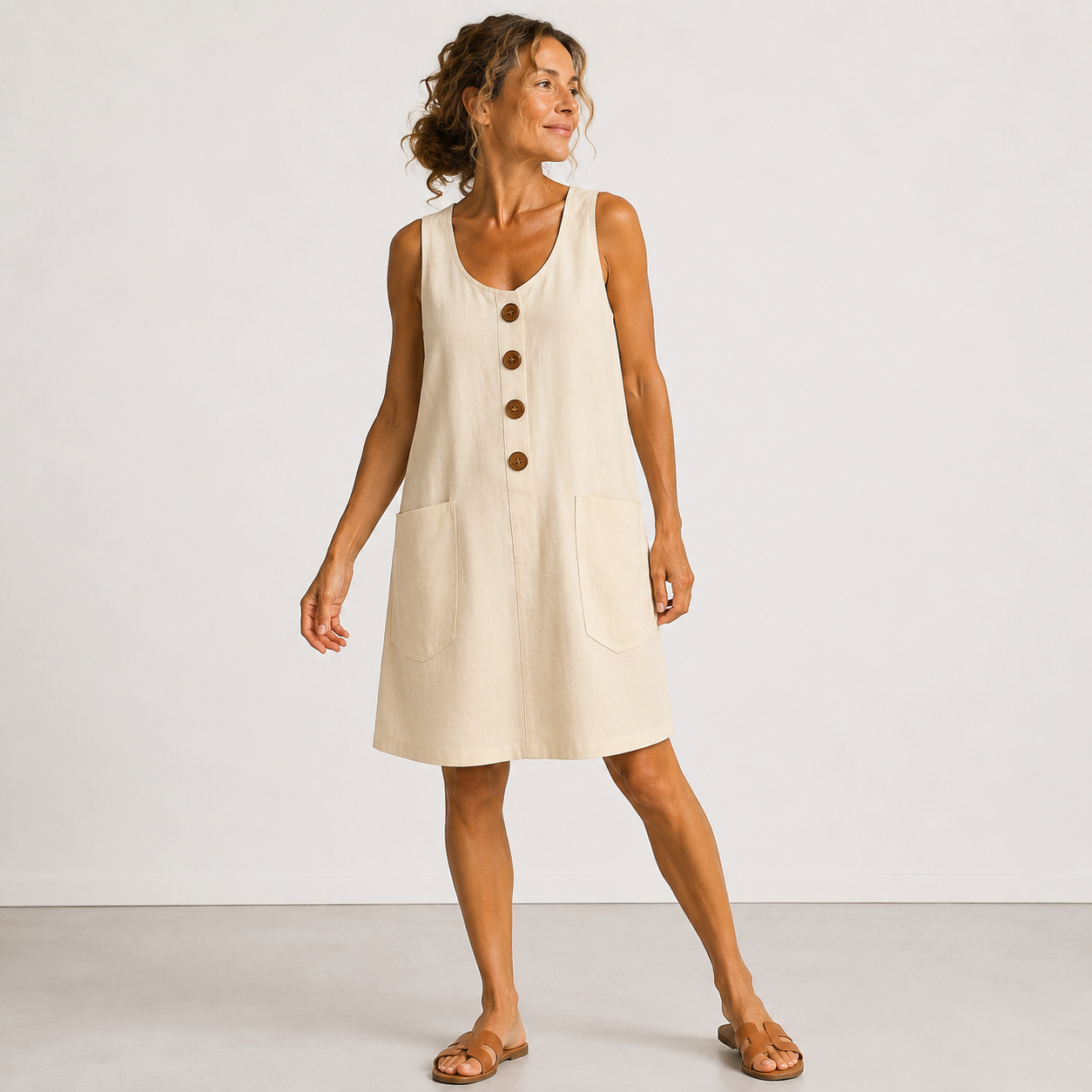 Eloise™ | Sleeveless Button Front Midi Dress