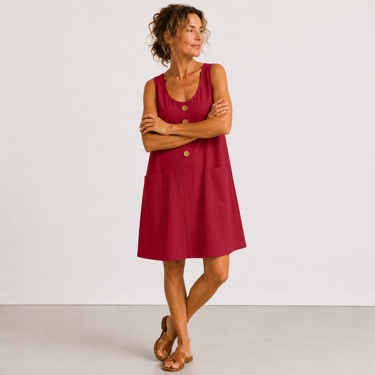 Eloise™ | Sleeveless Button Front Midi Dress