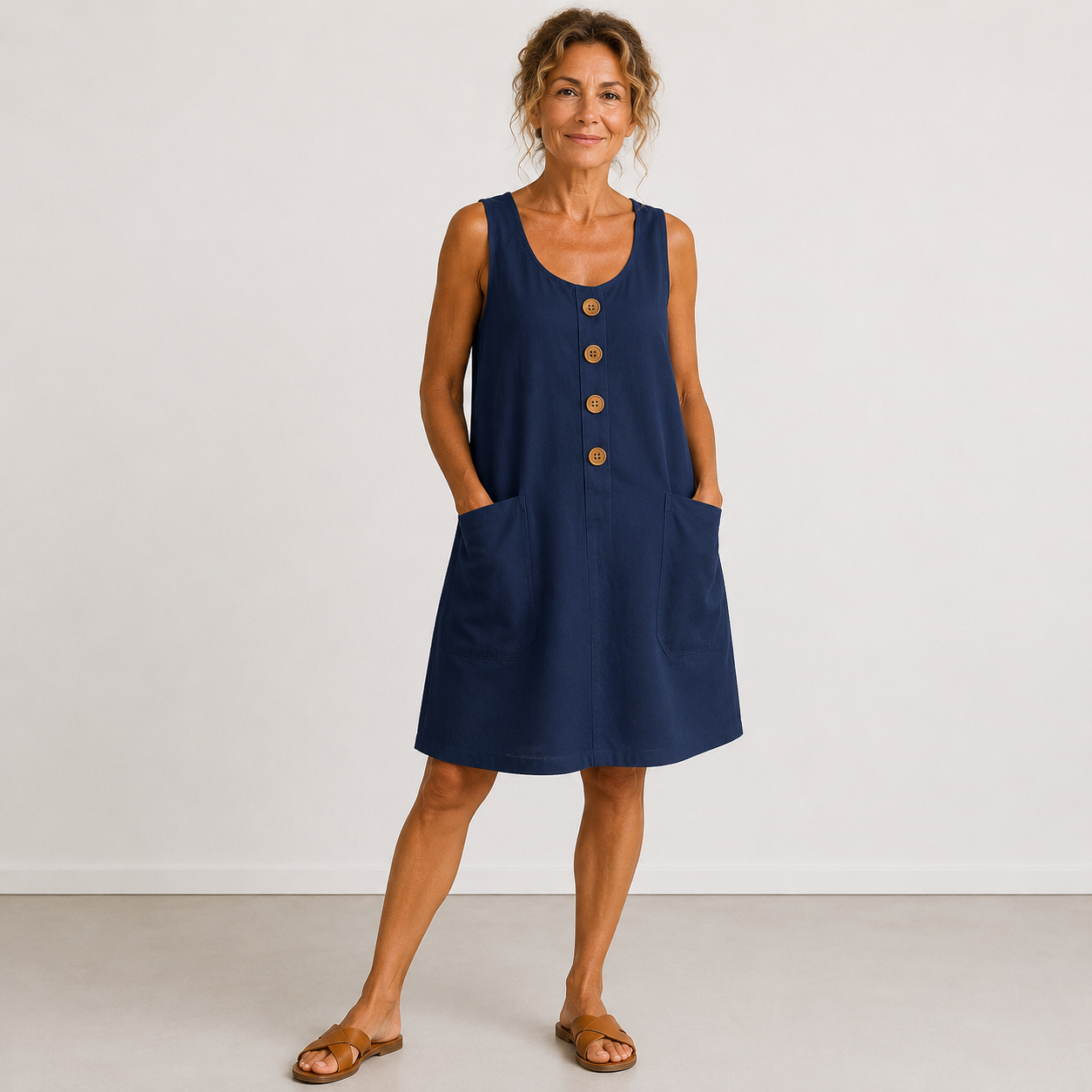 Eloise™ | Sleeveless Button Front Midi Dress