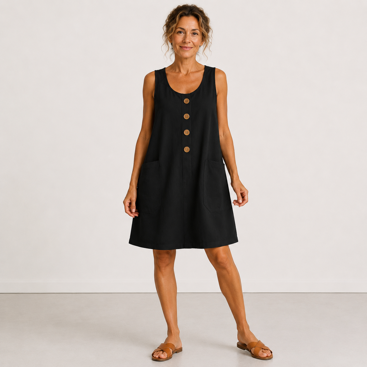 Eloise™ | Sleeveless Button Front Midi Dress