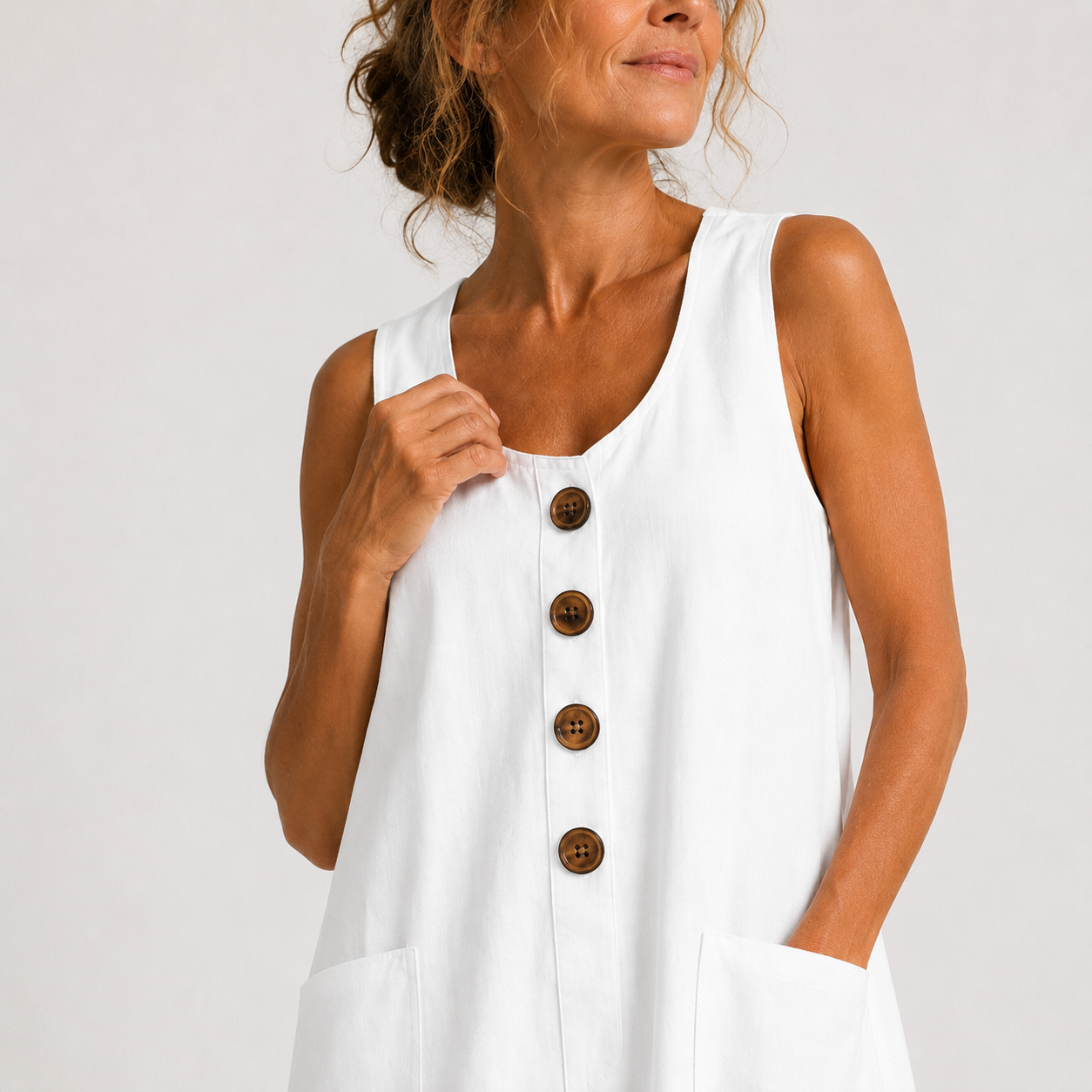 Eloise™ | Sleeveless Button Front Midi Dress