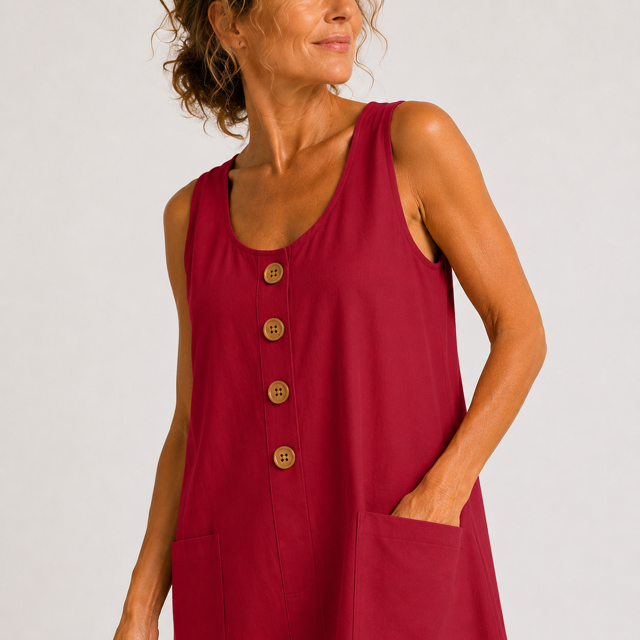 Eloise™ | Sleeveless Button Front Midi Dress