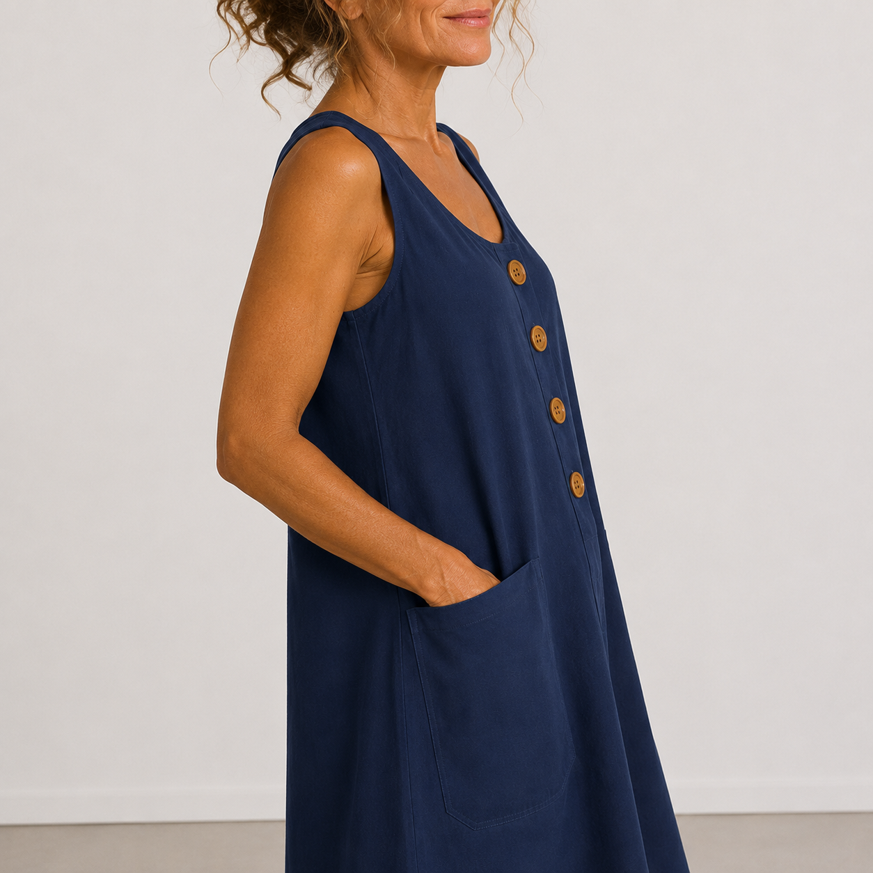 Eloise™ | Sleeveless Button Front Midi Dress