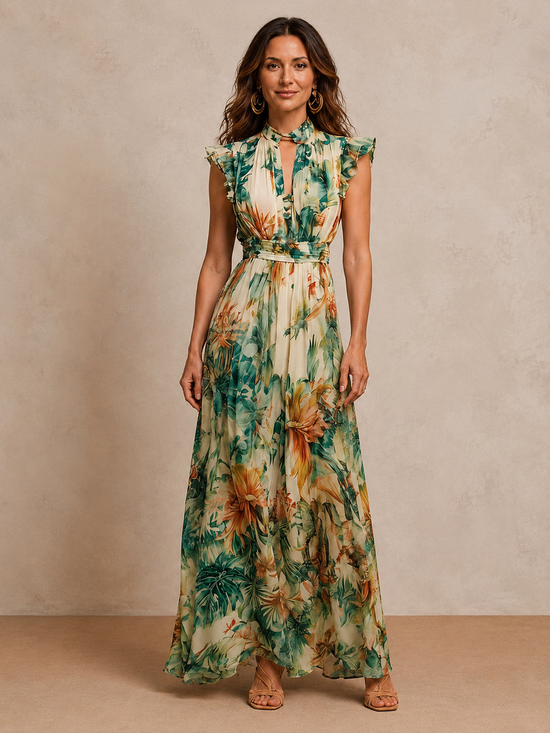 Celestia™ | Painted Tropical Chiffon Maxi Dress