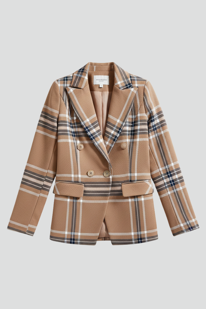 Cambria™ | Elegant Plaid Open-Front Tailored Blazer