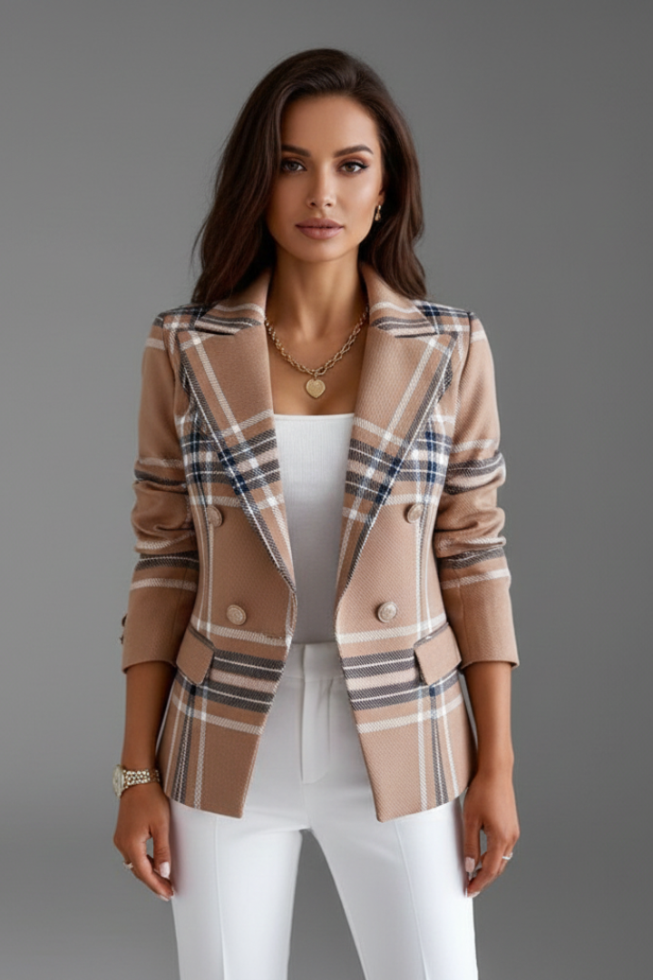 Cambria™ | Elegant Plaid Open-Front Tailored Blazer