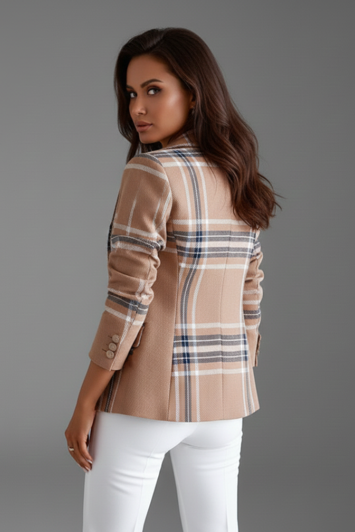Cambria™ | Elegant Plaid Open-Front Tailored Blazer
