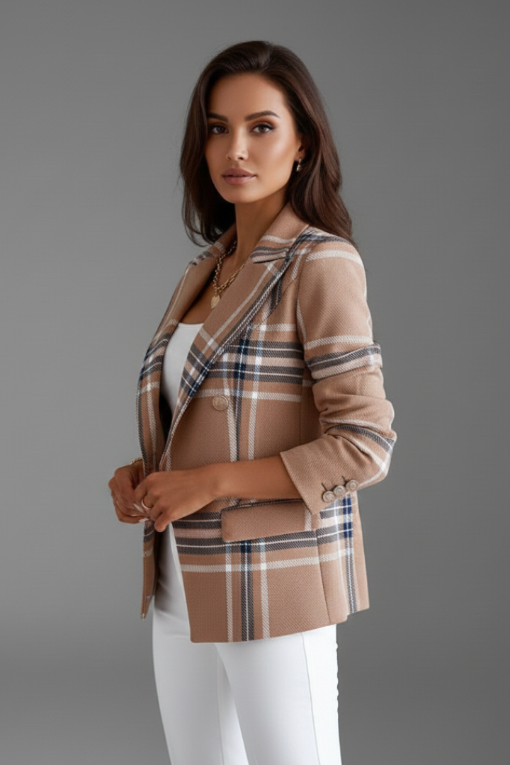 Cambria™ | Elegant Plaid Open-Front Tailored Blazer