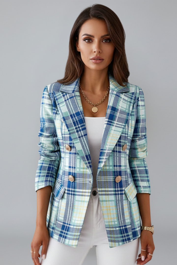 Cambria™ | Elegant Plaid Open-Front Tailored Blazer