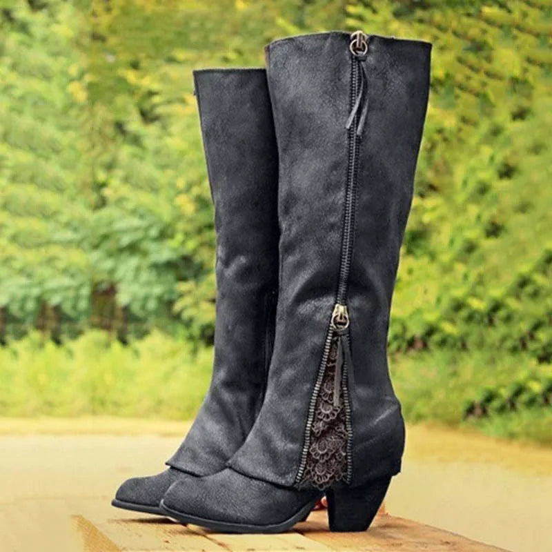 Elvie™ | Lace-Inset Western Knee-High Boots