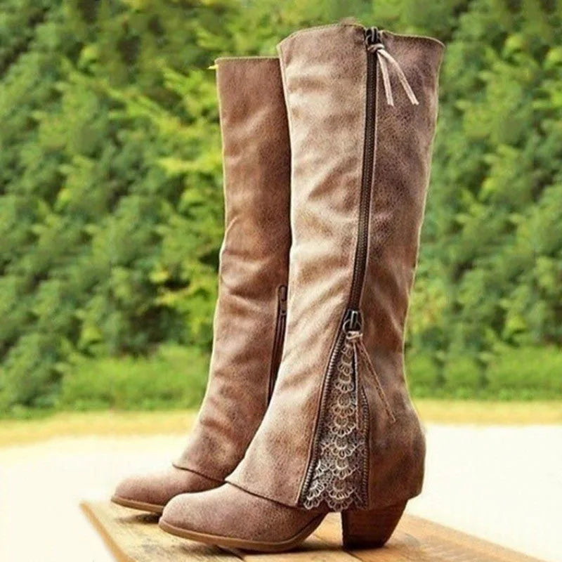 Elvie™ | Lace-Inset Western Knee-High Boots
