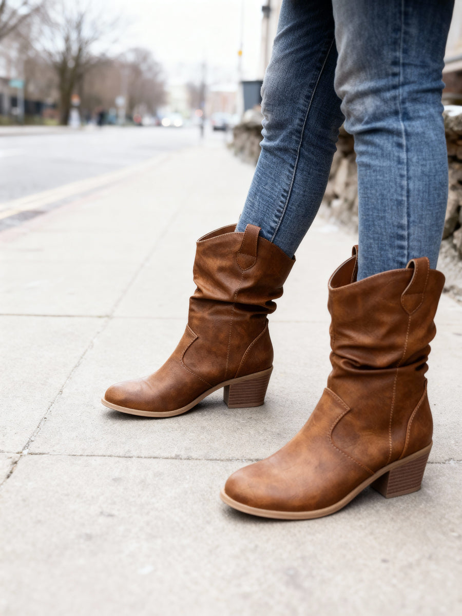 Bethany™ | Slouch Western Ankle Boots