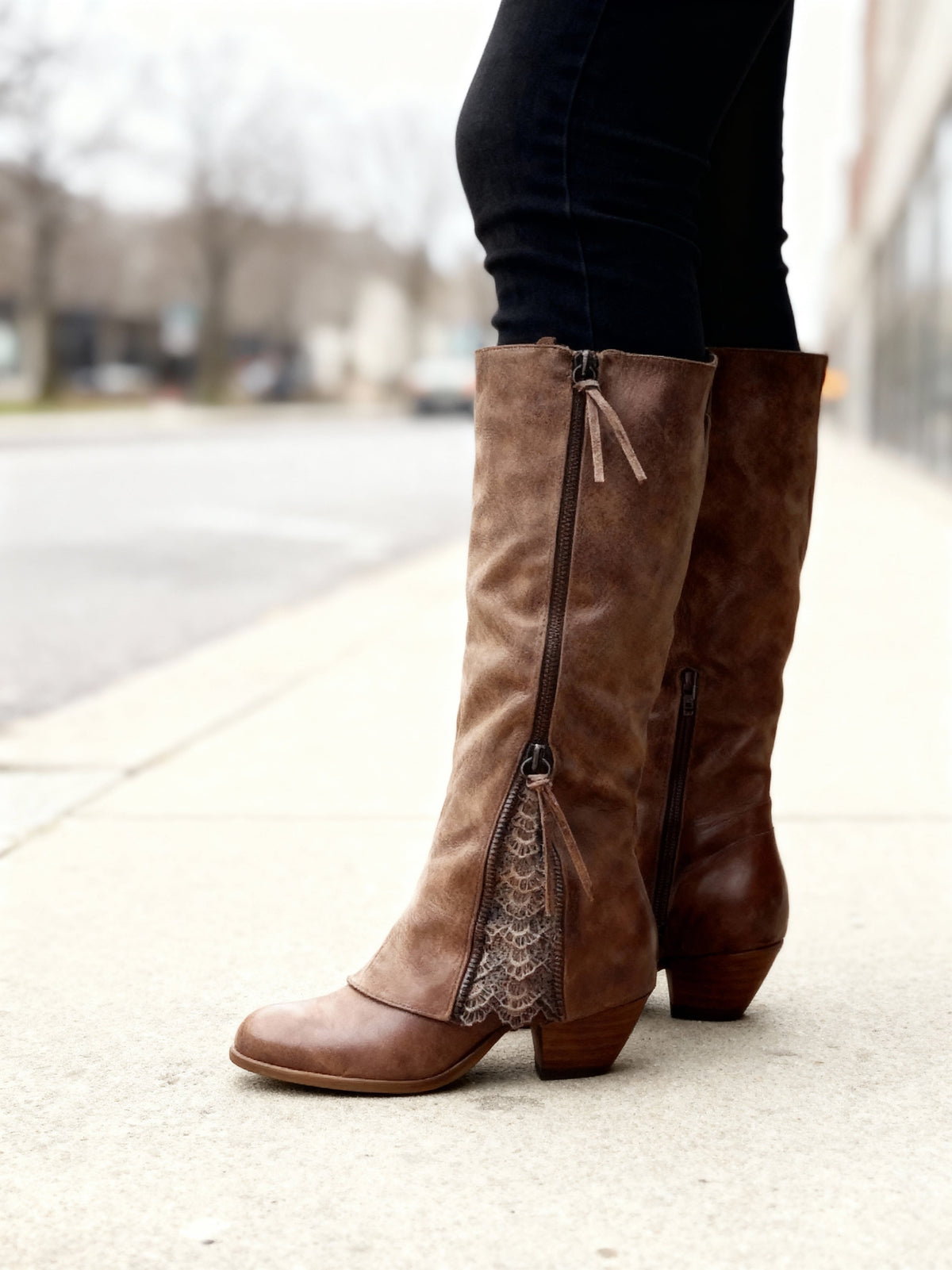 Elvie™ | Lace-Inset Western Knee-High Boots