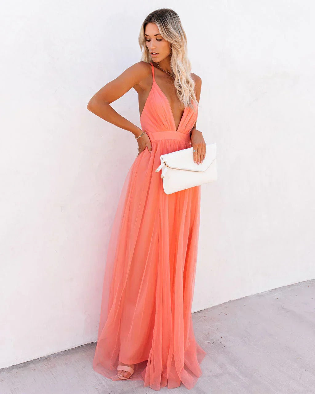 Carolina™ | Plunging Backless Flowing Maxi Dress