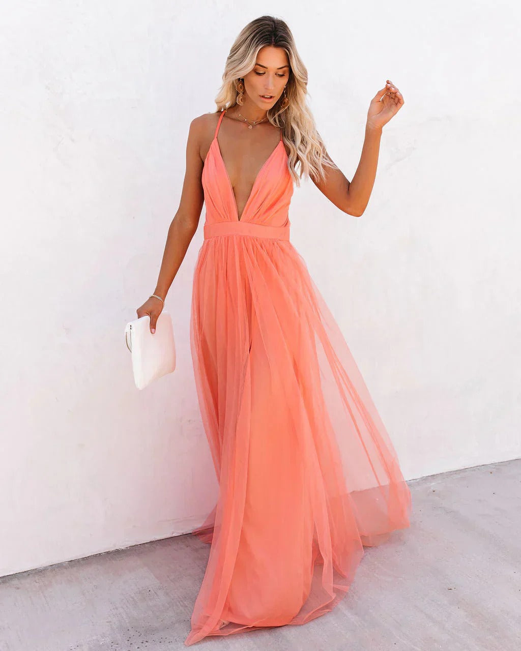 Carolina™ | Plunging Backless Flowing Maxi Dress
