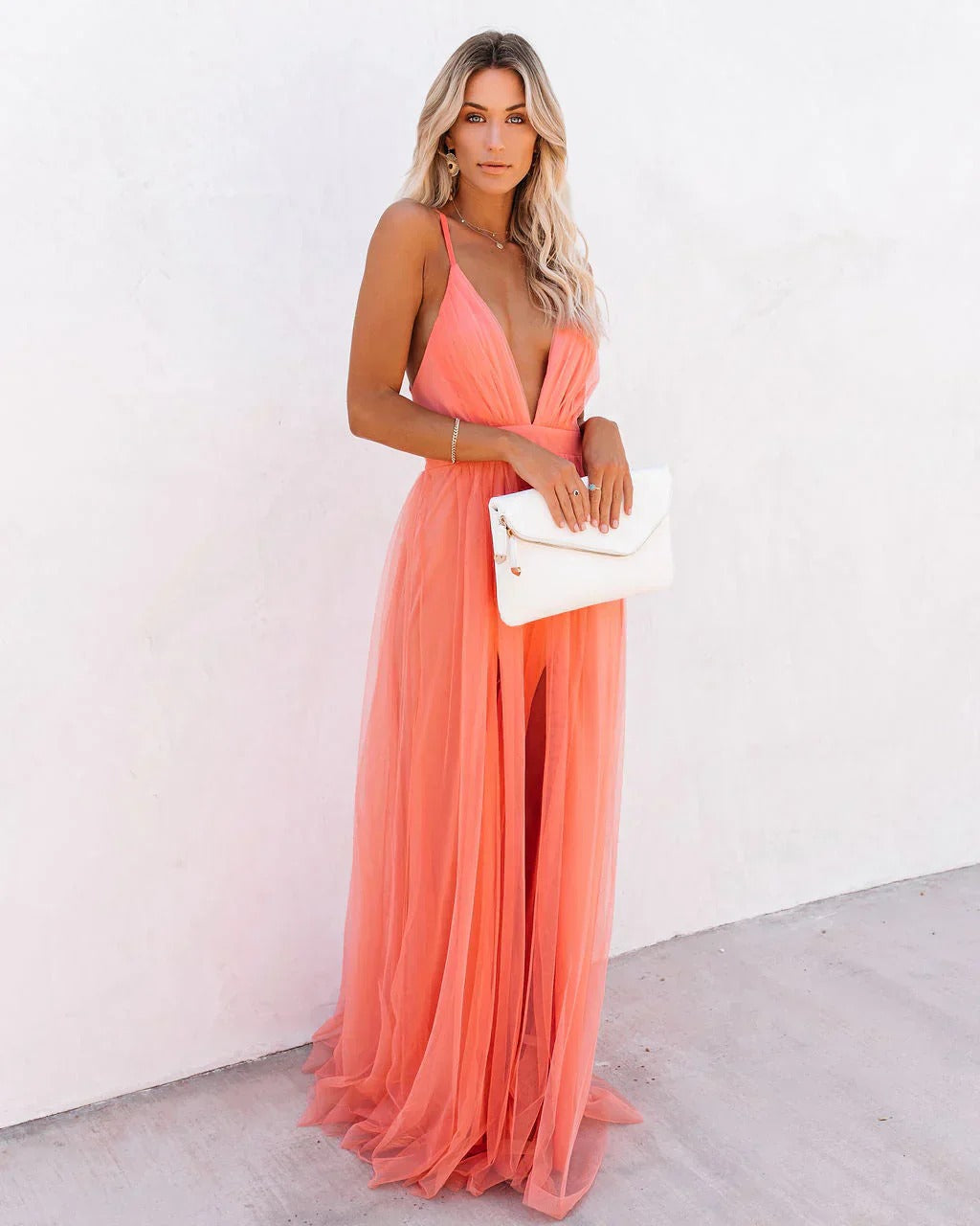 Carolina™ | Plunging Backless Flowing Maxi Dress