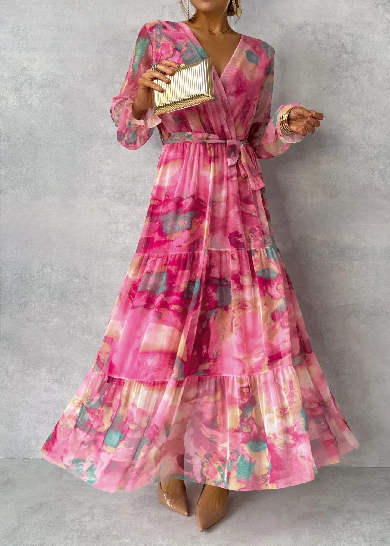 Rosalinda™ | Watercolor Floral Wrap Maxi Dress