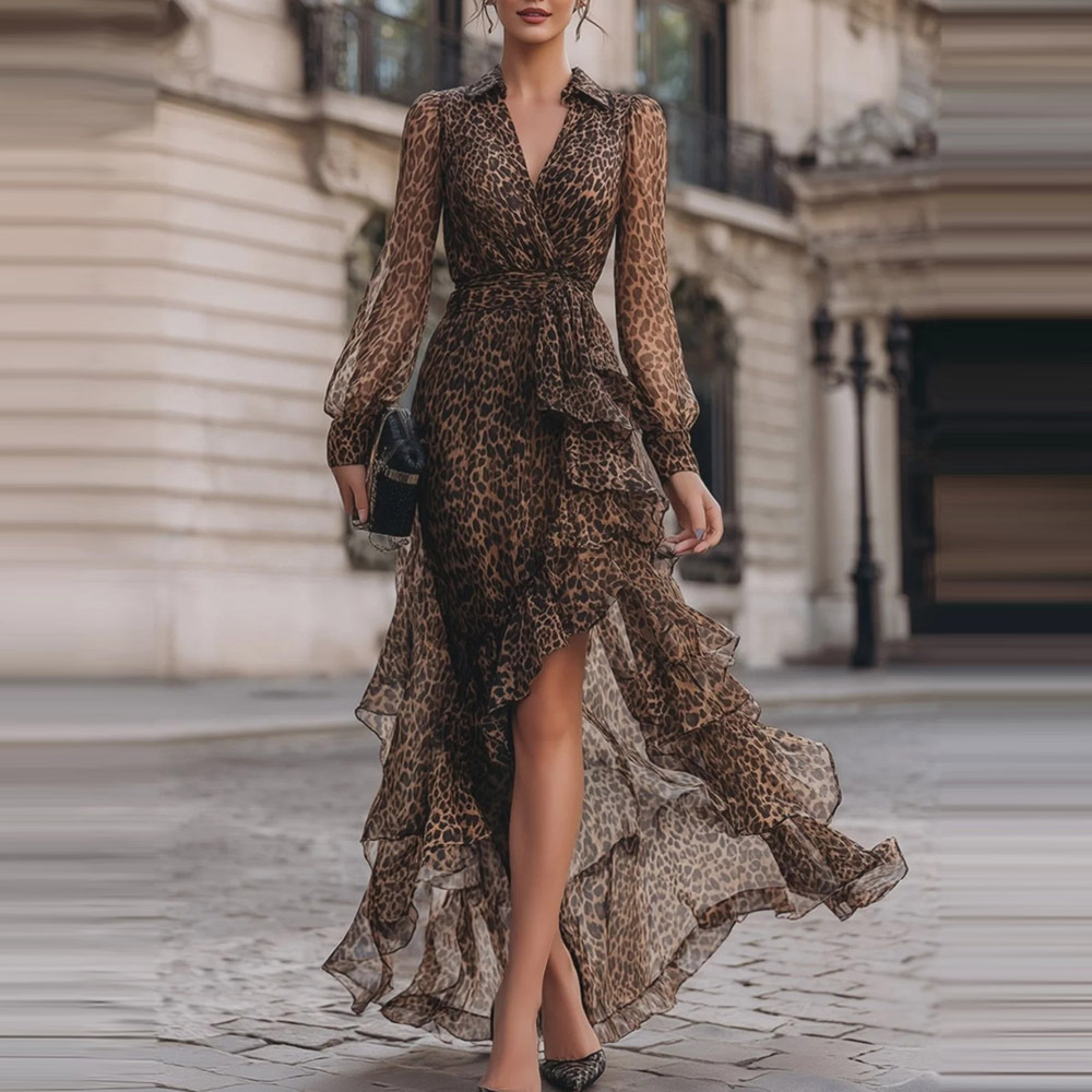 Ravenna™ Leopard Ruffle Maxi Dress