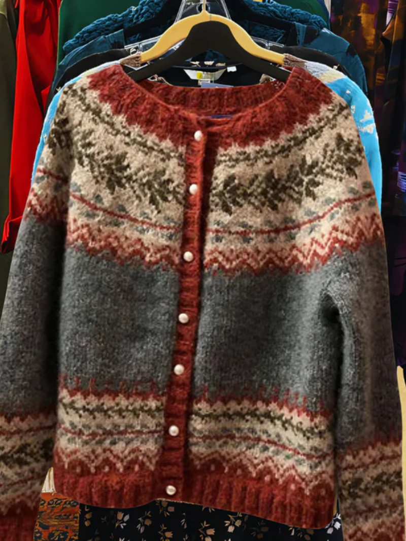 Nelia™ | Rustic Woodland Fair Isle Knit Cardigan