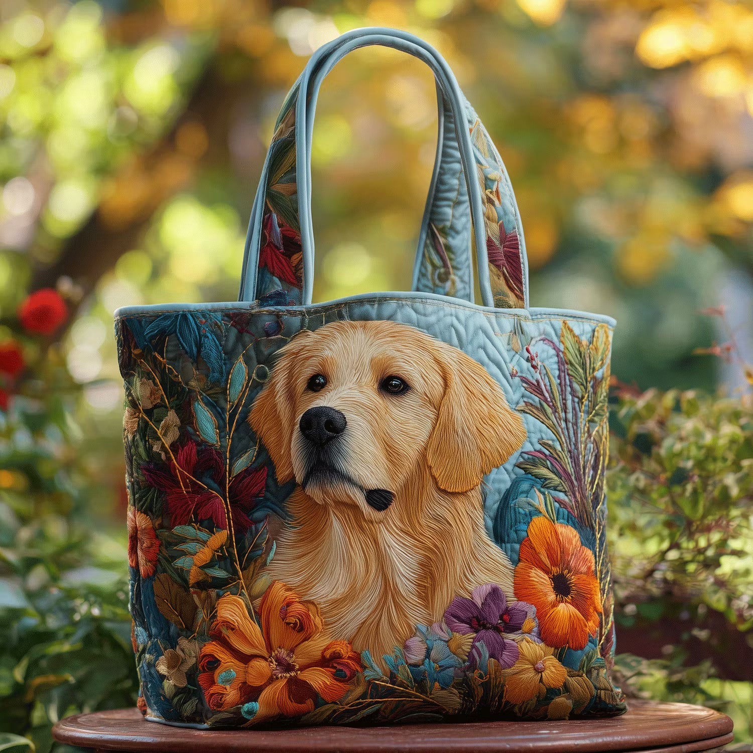 Bailey™ | Golden Retriever Garden Quilted Tote Bag
