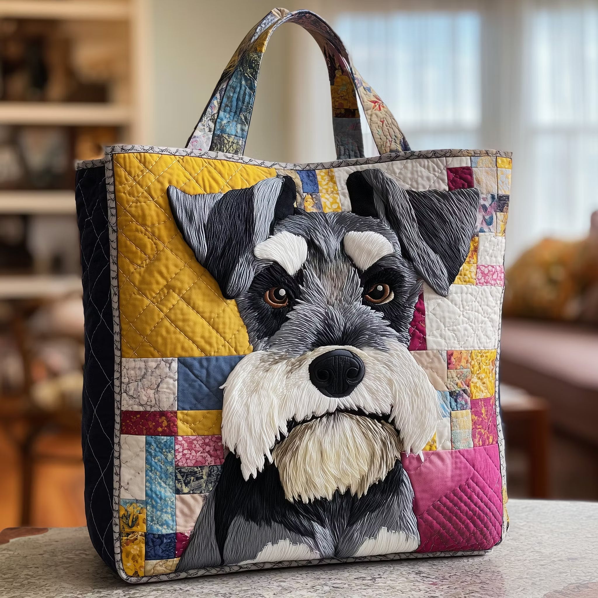 Teddy™ | Colorful Schnauzer Patchwork Quilted Tote Bag