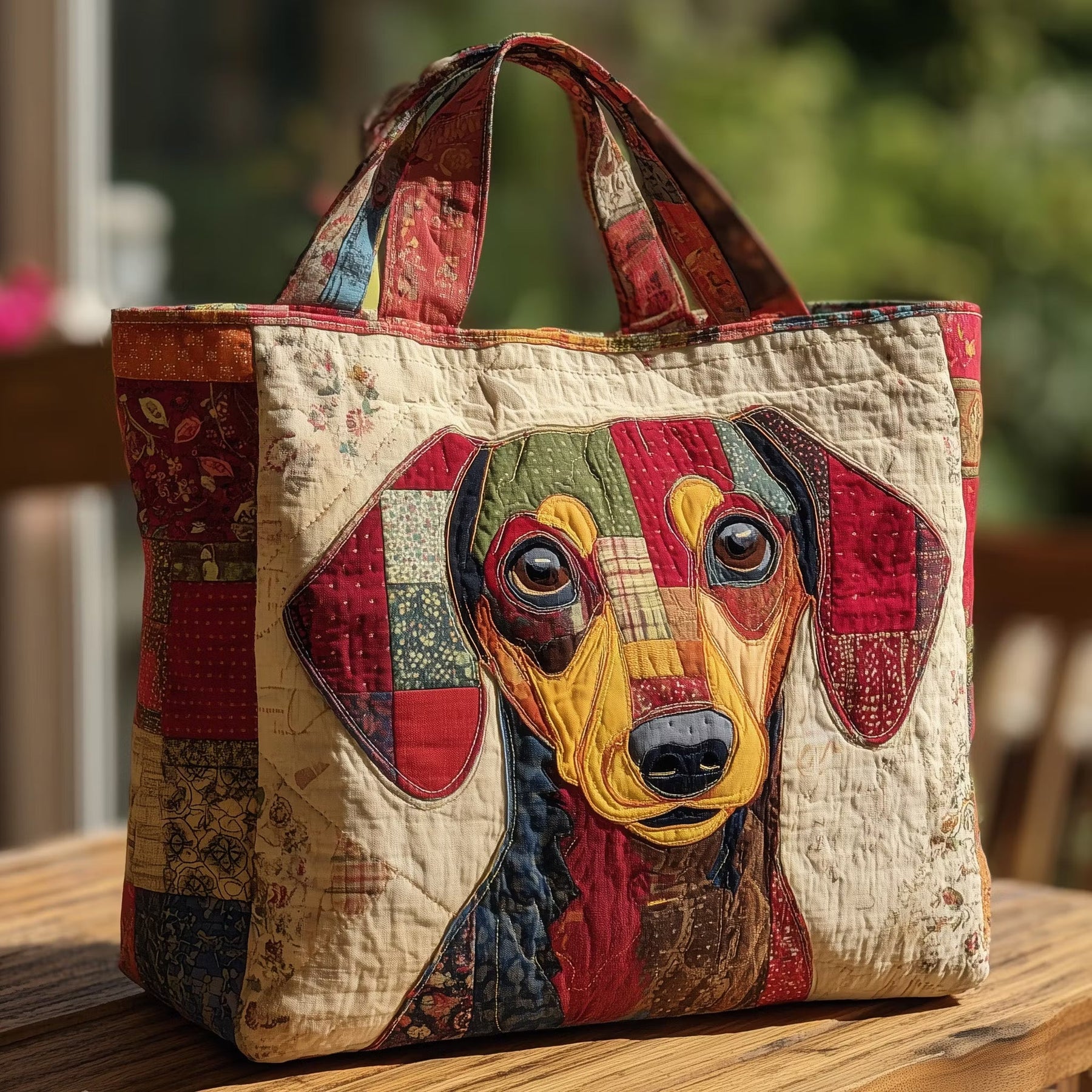 Rusty™ | Dachshund Patchwork Portrait Quilted Tote Bag