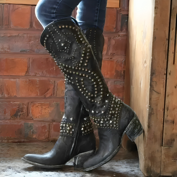 Cara™ | Studded Western Knee-High Boots