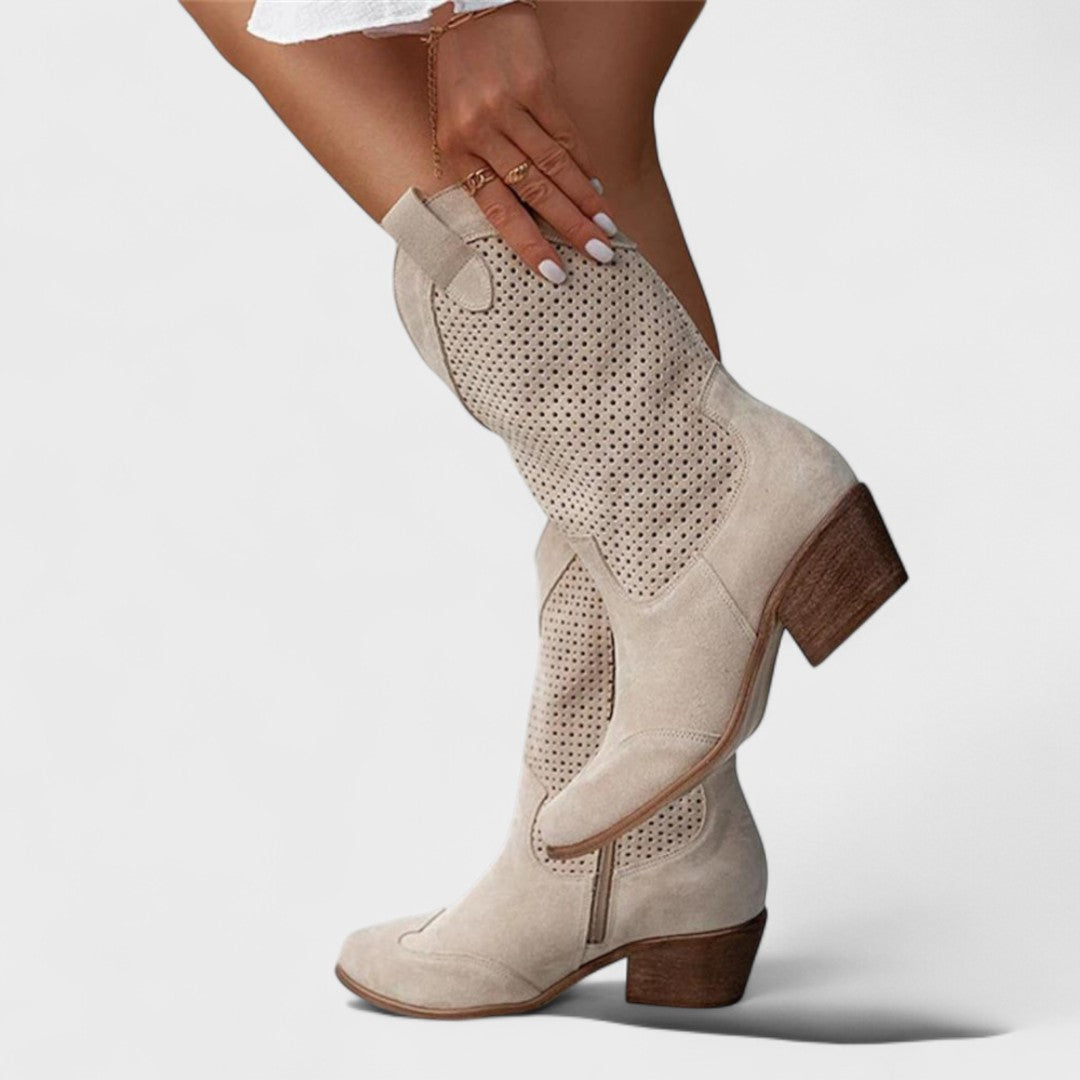 Annelore™ | Perforated Western Knee-High Boots