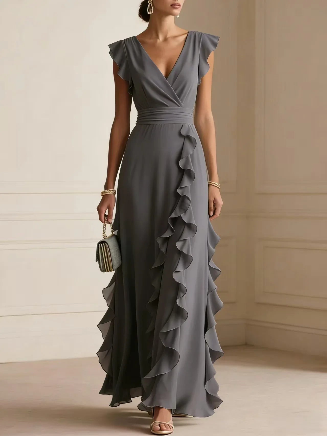 Bettina™ | Cascading Ruffle V-Neck Maxi Dress