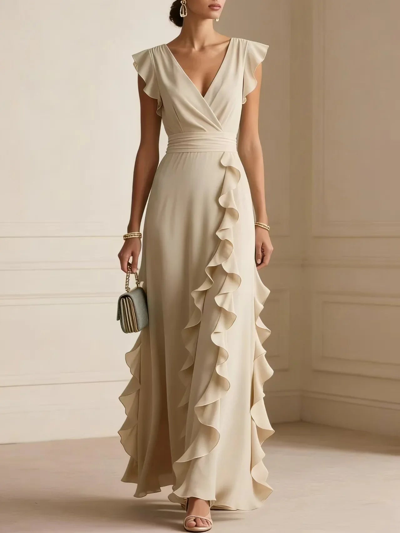 Bettina™ | Cascading Ruffle V-Neck Maxi Dress