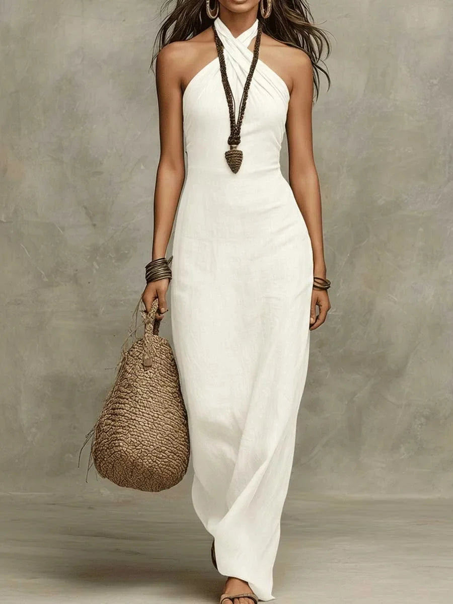 Nerina™ | Criss-Cross Halter Flowing Maxi Dress