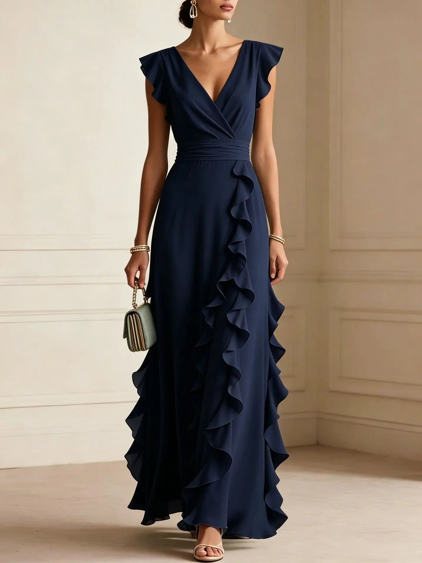 Bettina™ | Cascading Ruffle V-Neck Maxi Dress
