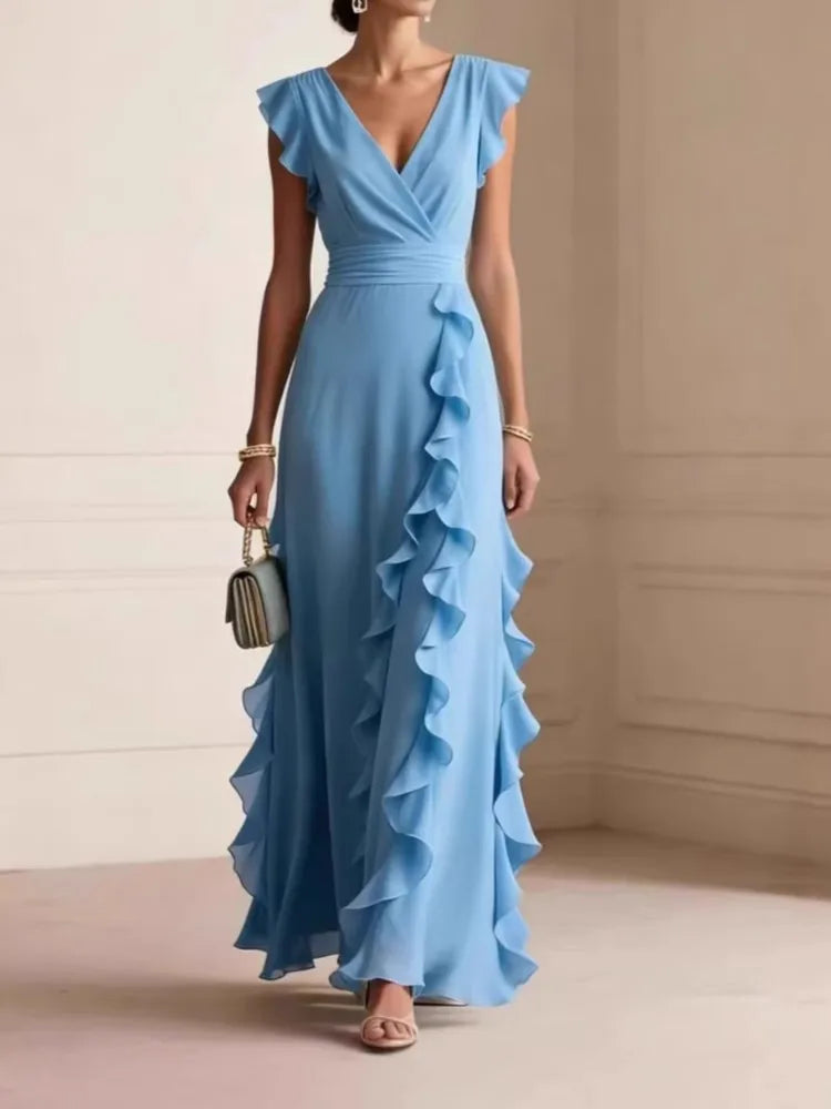 Bettina™ | Cascading Ruffle V-Neck Maxi Dress