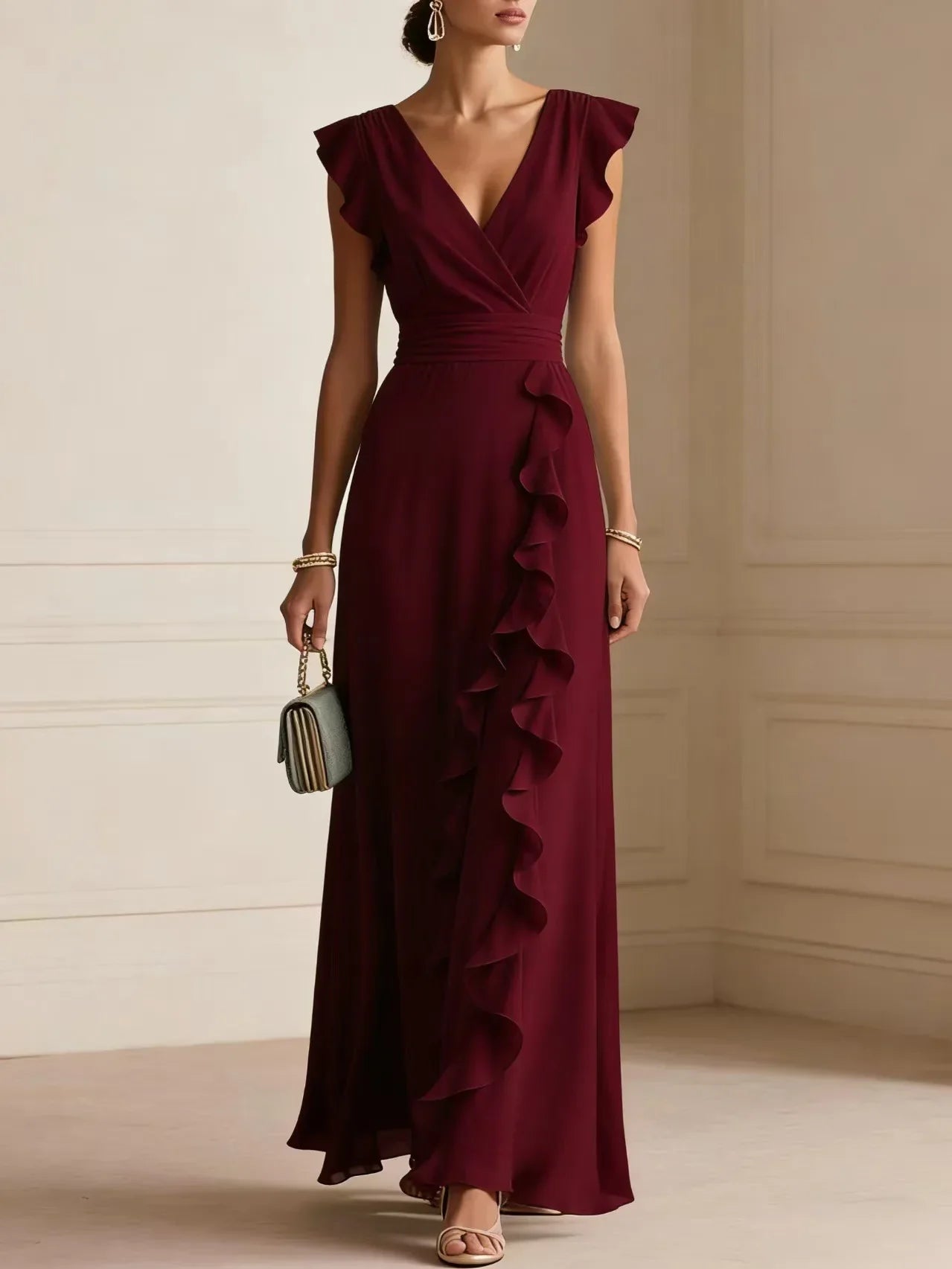 Bettina™ | Cascading Ruffle V-Neck Maxi Dress