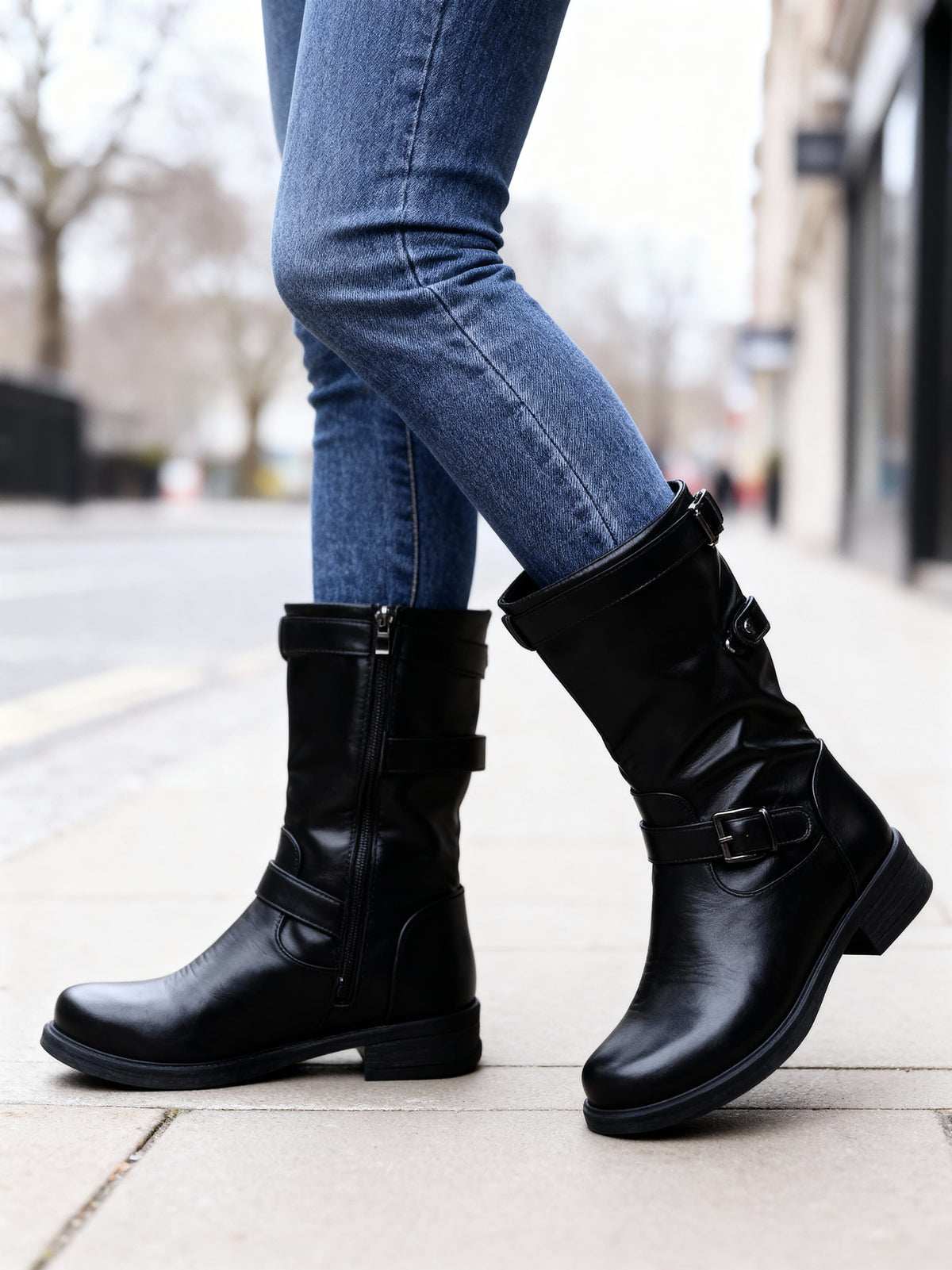 Alexa™ | Buckle Detail Comfort Mid-Calf Boots