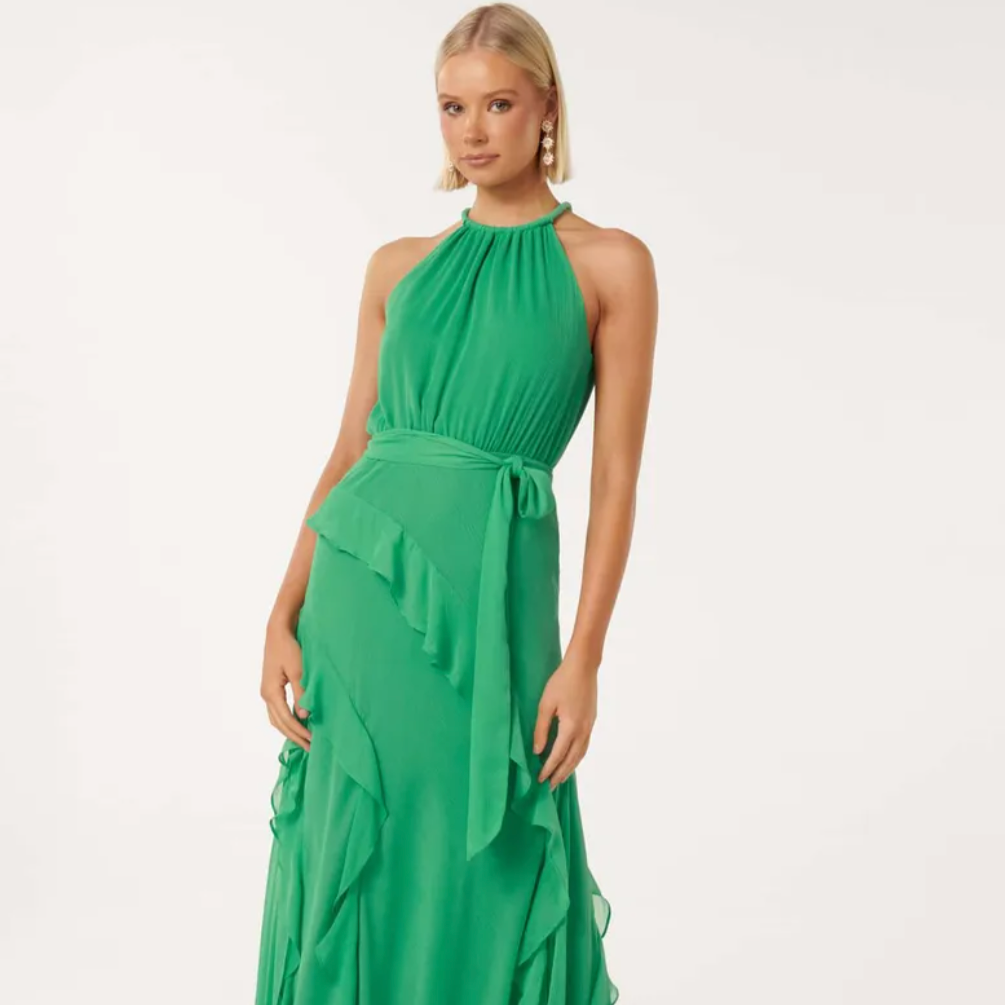 Audrey™ | Halter Neck Ruffle Maxi Dress