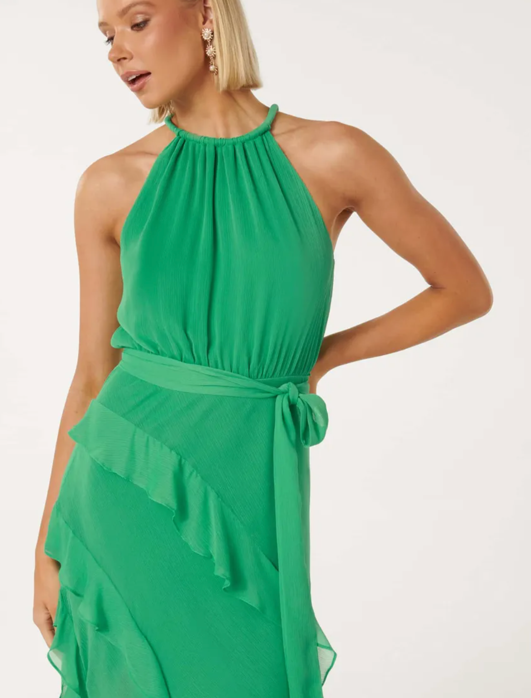 Audrey™ | Halter Neck Ruffle Maxi Dress