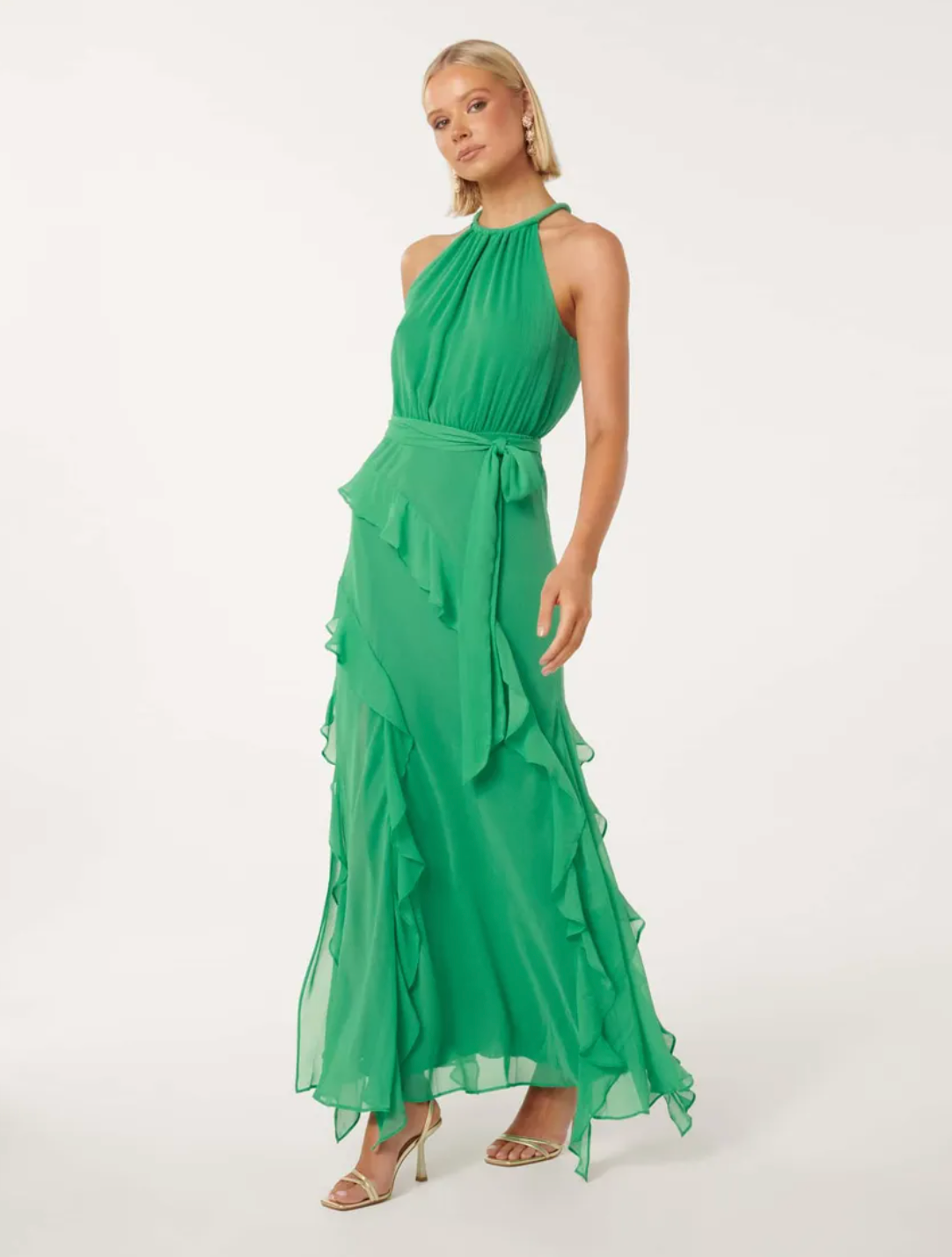 Audrey™ | Halter Neck Ruffle Maxi Dress