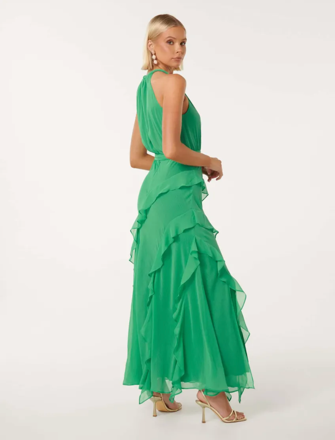 Audrey™ | Halter Neck Ruffle Maxi Dress
