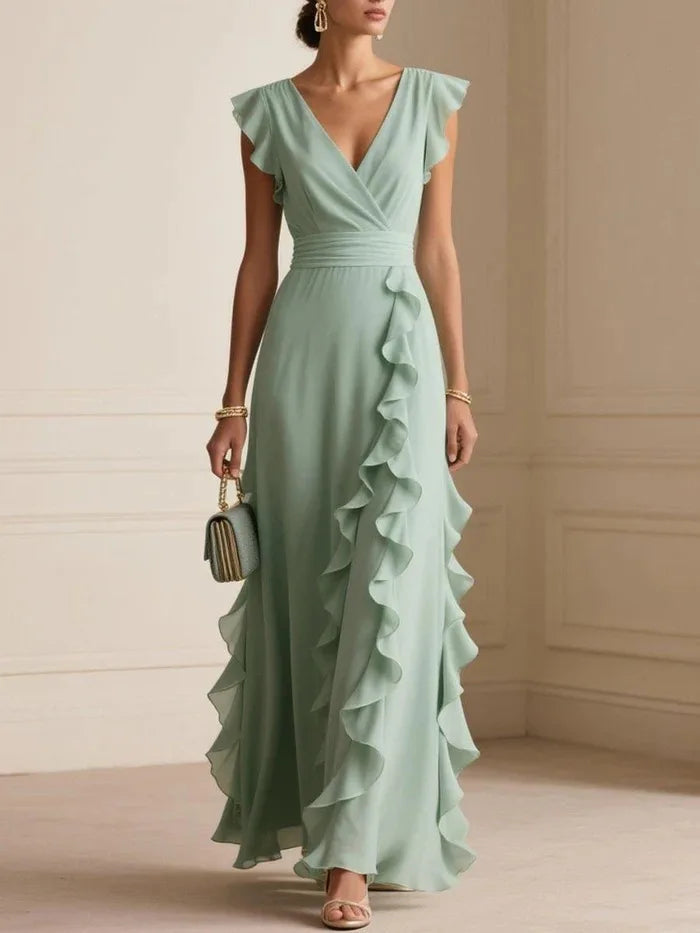 Bettina™ | Cascading Ruffle V-Neck Maxi Dress