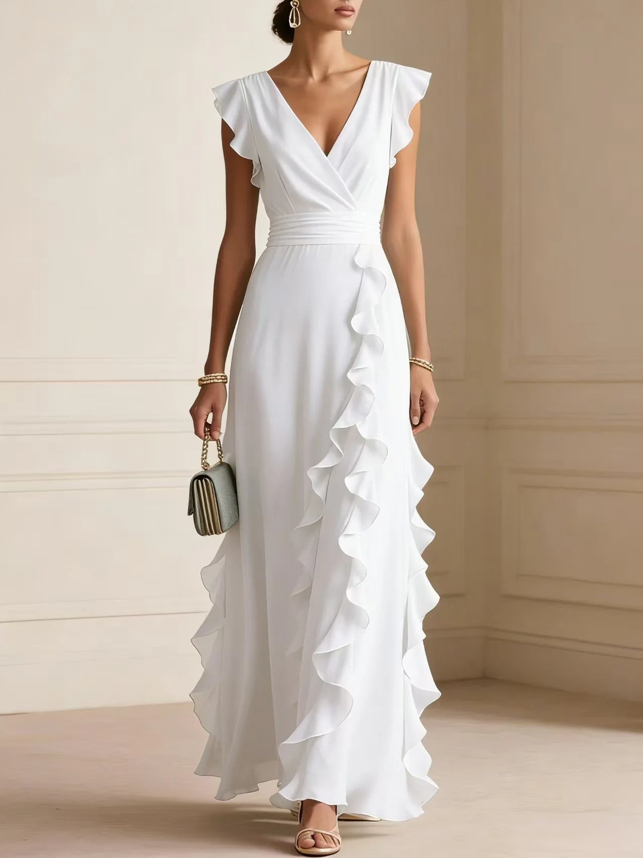 Bettina™ | Cascading Ruffle V-Neck Maxi Dress