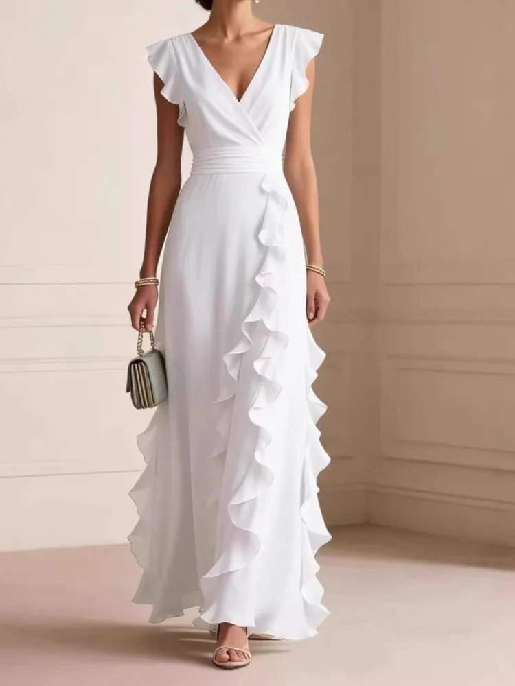 Bettina™ | Cascading Ruffle V-Neck Maxi Dress