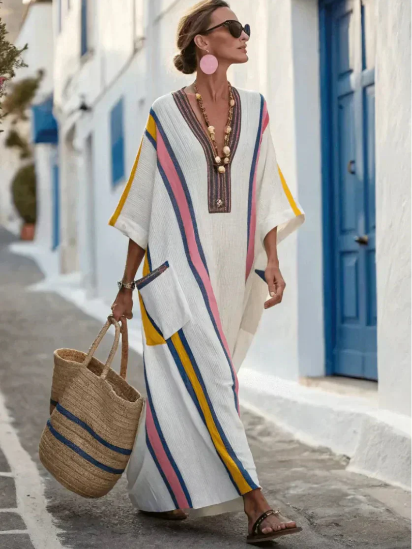 Adriana™ | Striped V-Neck Relaxed Pocket Maxi Dress