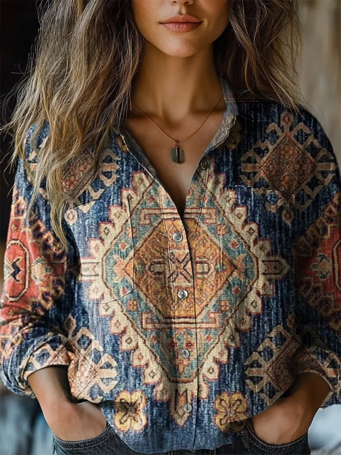 Sasha™ | Artisan Mosaic Relaxed Button-Down Blouse