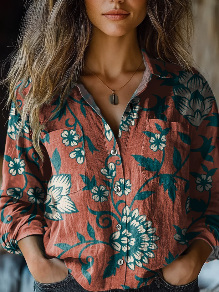 Emma™ | Botanical Bloom Relaxed Button-Down Blouse