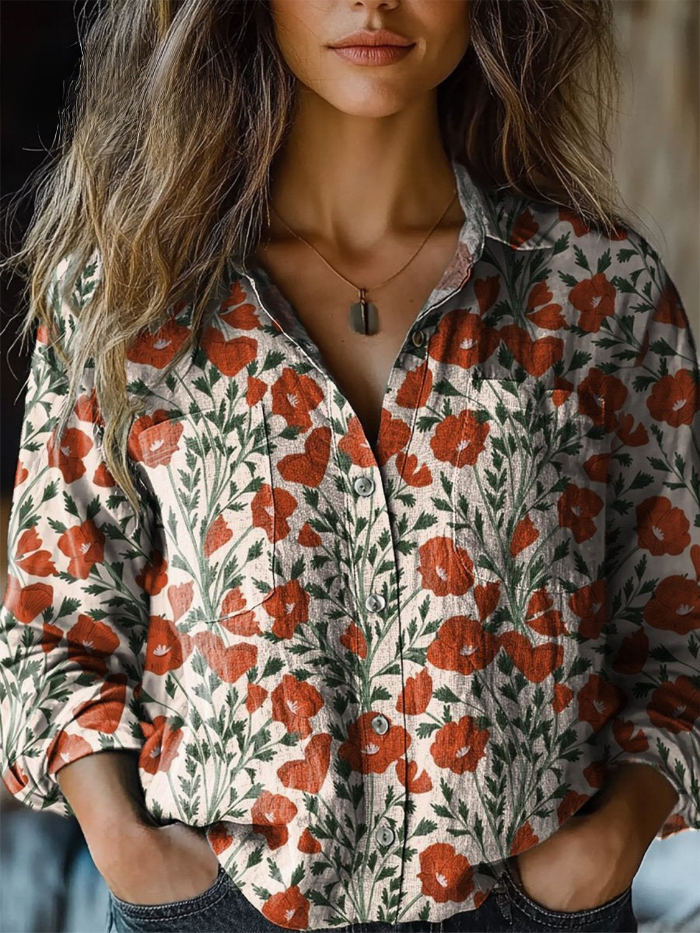Erika™ | Poppy Garden Relaxed Button-Down Blouse
