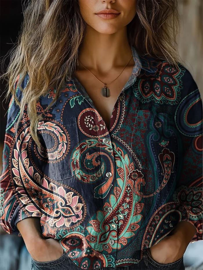 Sigrid™ | Bohemian Paisley Relaxed Button-Down Blouse