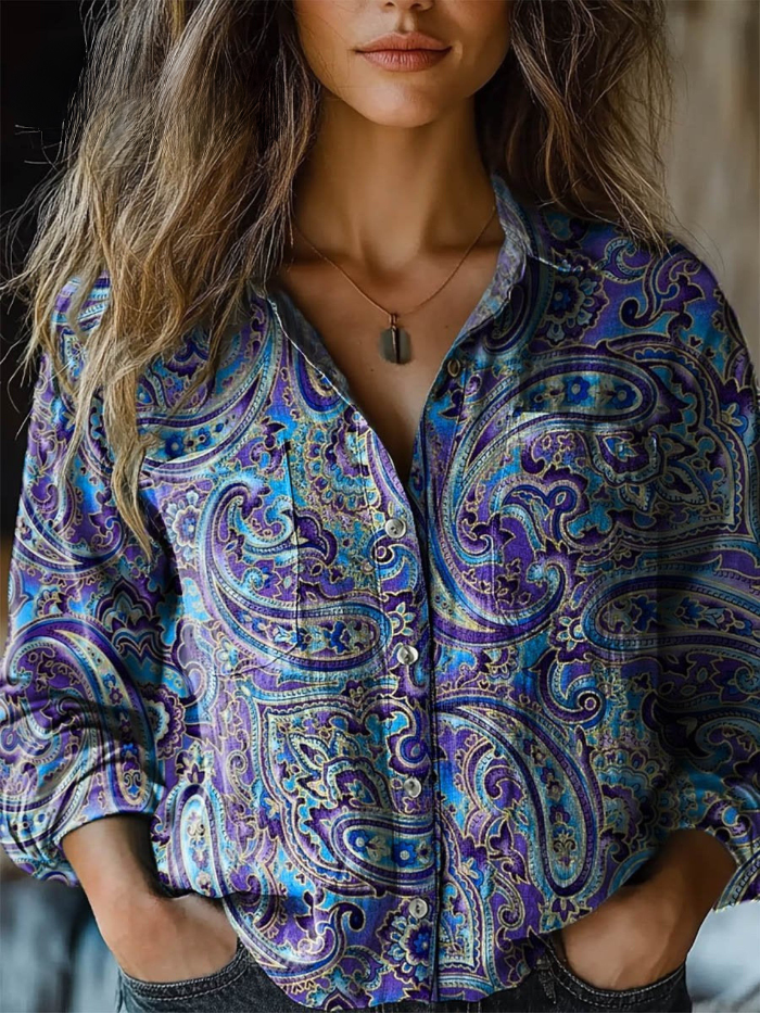 Ingrid™ | Jewel-Tone Paisley Relaxed Button-Down Blouse