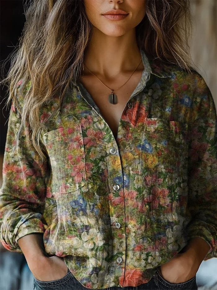 Lisa™ | Watercolor Garden Relaxed Button-Down Blouse