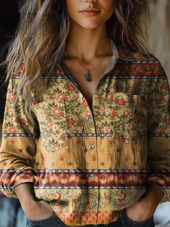 Elsa™ | Vintage Floral Patchwork Button-Down Blouse